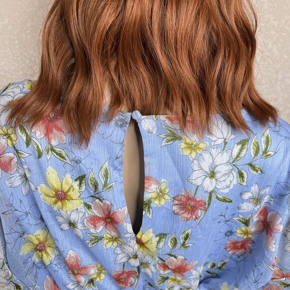 Calvin Klein Floral Printed Crepe Tie Waist Ruffle Midi A-Line Dress Sz 14 NWOT - Picture 2 of 10